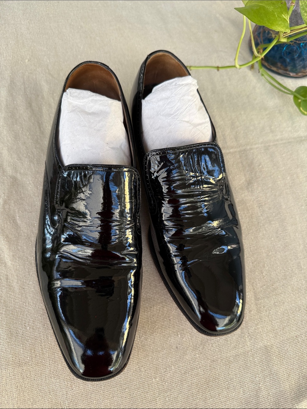 Vintage Johnston & Murphy Black Patent Leather Slip-On Loafers